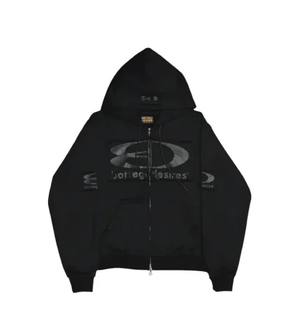 Bottega Desires Logo Patch Full Zip Hoodie Black
