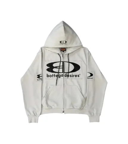 Bottega Desires Logo Print Zip Up Hoodie