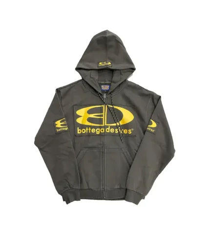 Bottega Desires Logo Print Zip Up Hoodie Green