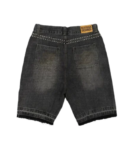 Bottega Desires Studded Washed Black Denim Shorts 