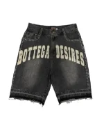 Bottega Desires Studded Washed Black Denim Shorts 