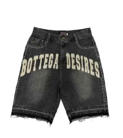 Bottega Desires Studded Washed Black Denim Shorts 